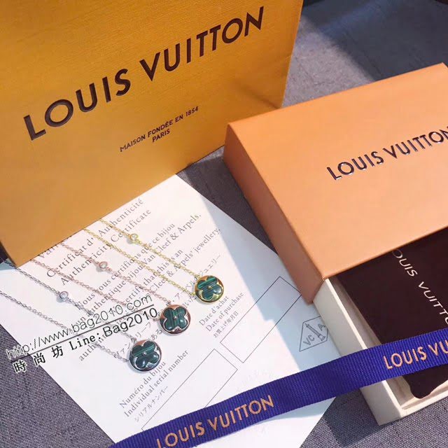 Louis Vuitton純銀飾品 路易威登孔雀綠項鏈 LV四葉草圓環項鏈鎖骨鏈  zglv1985